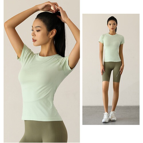 Short-sleeved quick-drying women's slim casual lulu sports tops fitness wear summer thin breathable yoga wear set