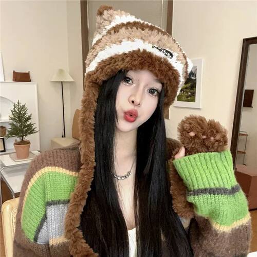 Sleek winter warmth stylish fashion hat, versatile as a bag, plush, thick, fuzzy, cute and sweet, knitted.