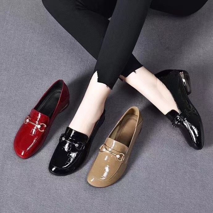 Patent Leather Loafers Women's Shoes 2024 Autumn New Round Toe Flat Loafers Horsebit Single Shoes Low Heel Genuine Leather Shoes