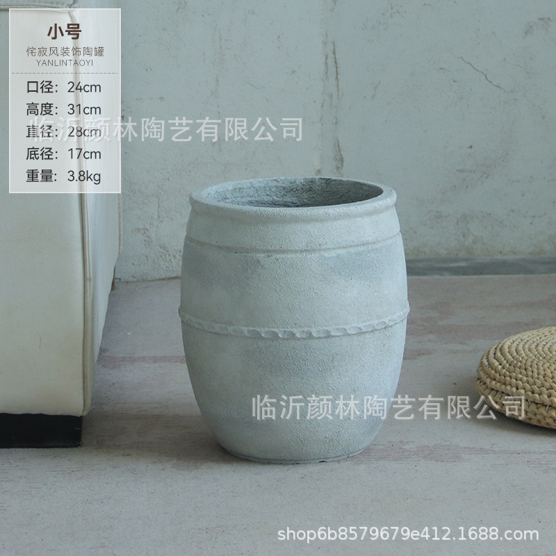 Retro flowerpot de suelo blanco gran calibre cemento sala de estar sala de té decoración de viento tranquilo gran contenedor de plantación verde