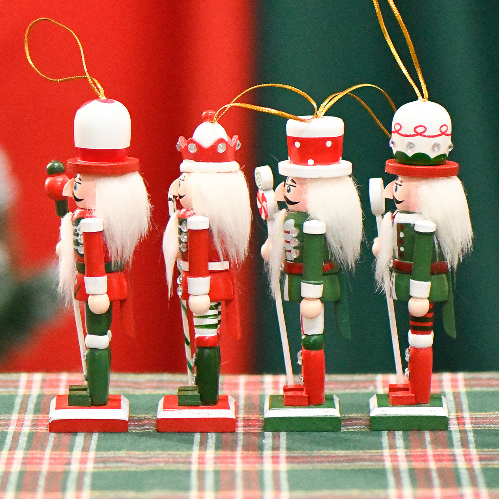 Muñecas de madera transfronteriza cascanueces 13CM en stock cuatro colores caramelo decoración de colgantes de Navidad