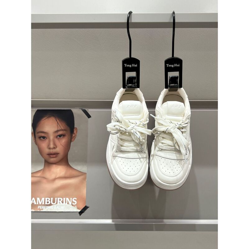 芭慕秀双色鞋带真皮厚底板鞋女2025秋季增高韩版时尚运动休闲鞋女|undefined