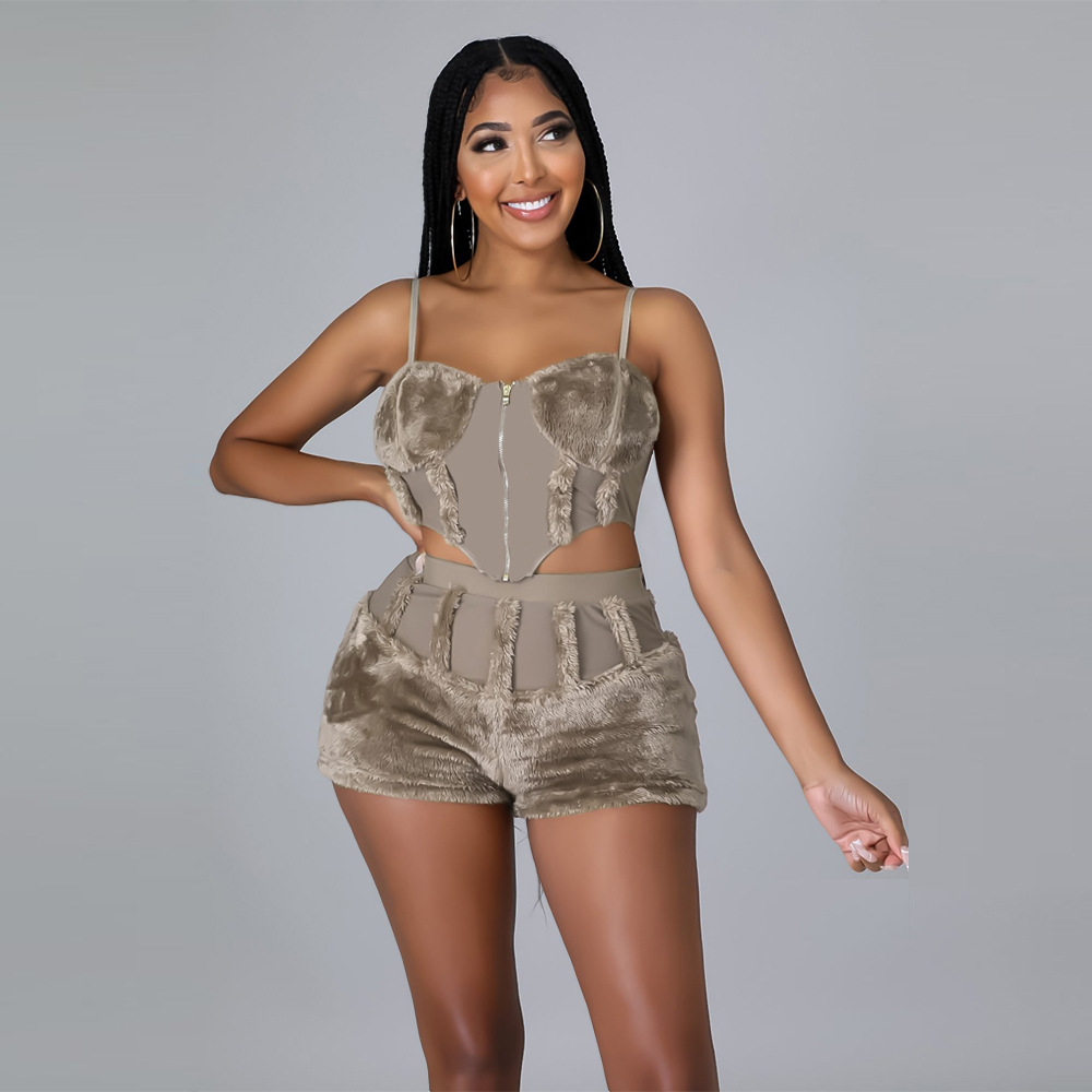 women s sling short vest with shorts two-piece set nihaostyles clothing wholesale NSCYF80294