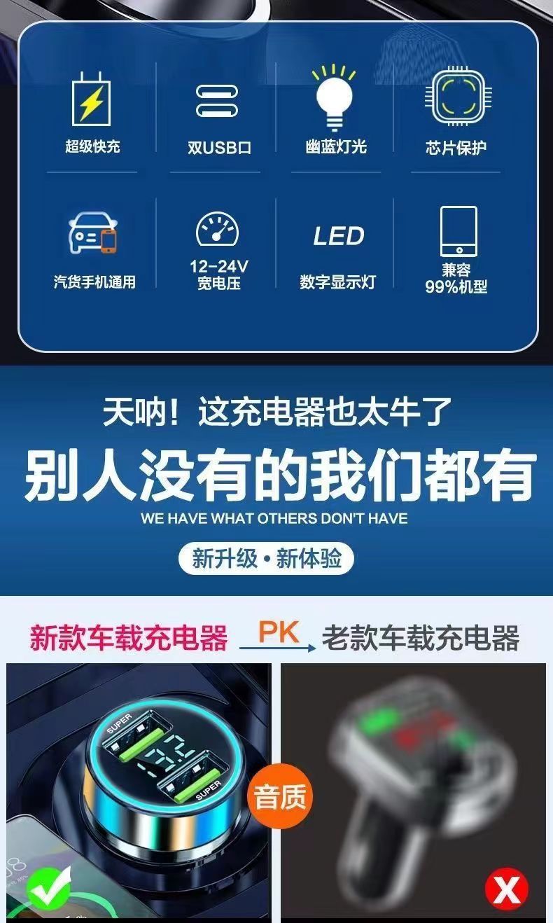 Super fast charging car charger, dual-port 240W car cigarette lighter adapter, one-to-two conversion plug, mobile phone fast charger
