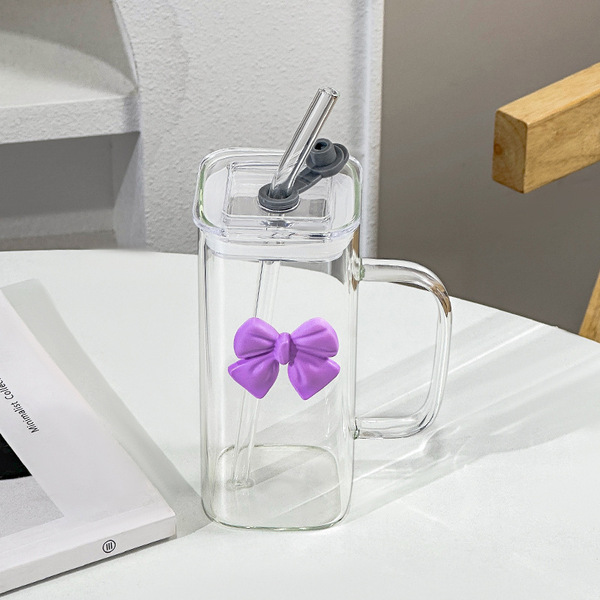 Transparent square coffee glass with glass with bow