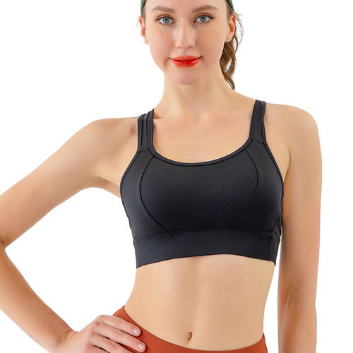 Sports bra women's fixed cup all-in-one running shockproof fitness bra outer wear high elastic cross yoga back