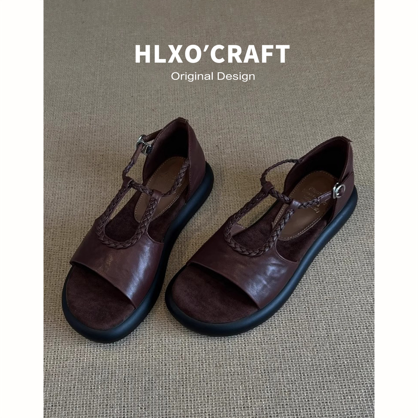 Leather retro universal casual comfortable sandals open toe platform