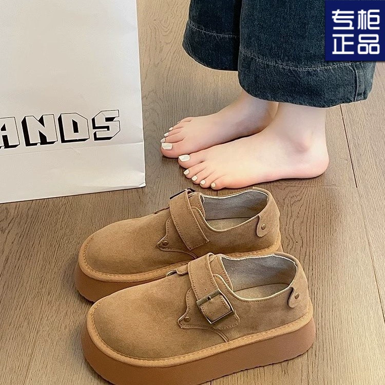 Туфли Birkenstock на толстой подошве, весна-осень 2025, женские туфли-лодочки, круглый носок, ретро-лоферы, увеличивающие рост, универсальные туфли-бини