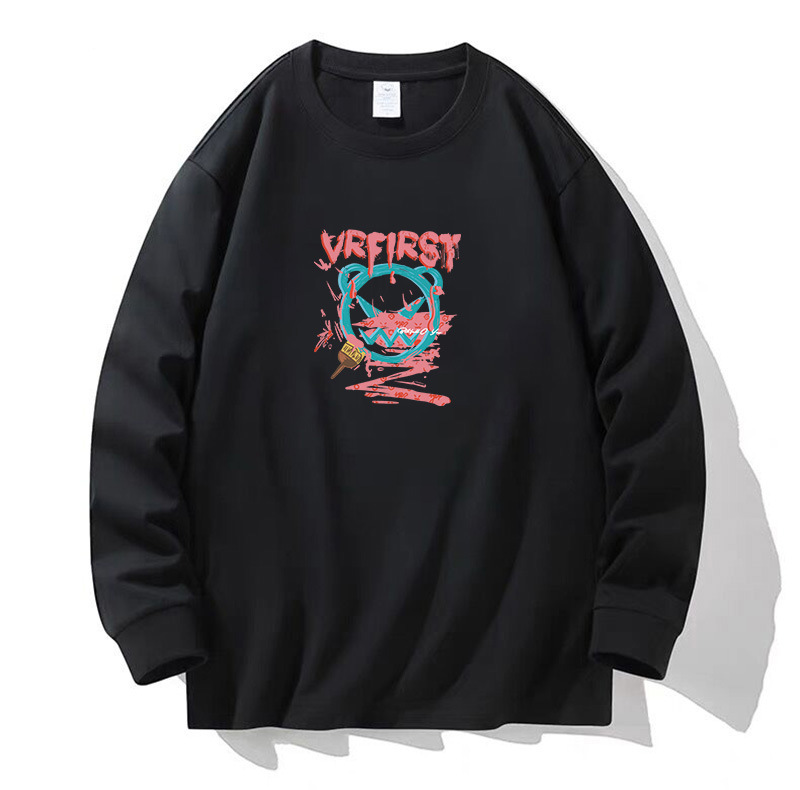 100% algodón pesado de alta calidad 230g de otoño camiseta de manga larga de cuello redondo negro camiseta de base suelta camiseta de mujer