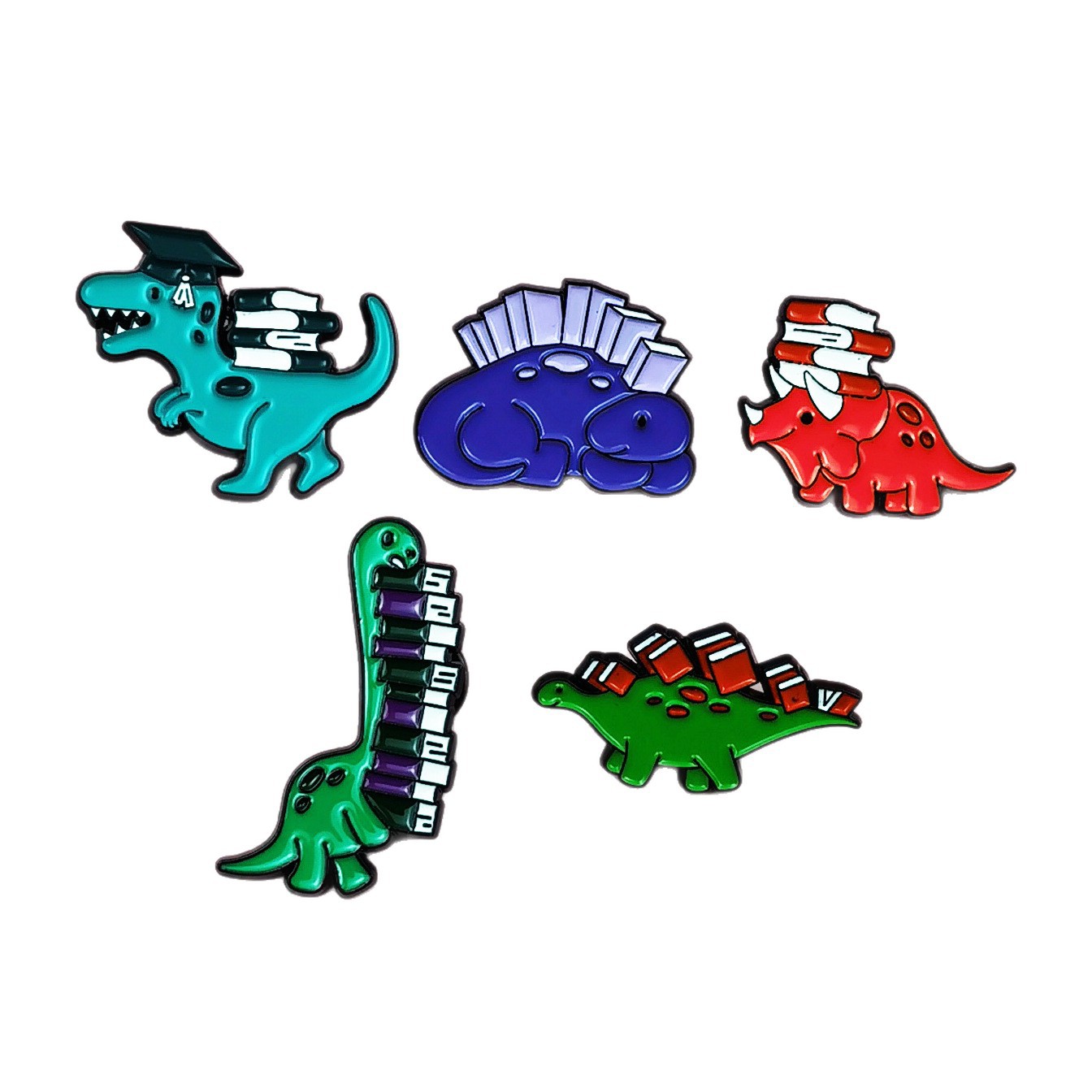 Insignia de broche de aceite de gota de aleación de dibujos animados, joyería europea y americana transfronteriza, lindo dinosaurio, aprendizaje, accesorios de libro, broche en stock