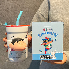 蜡笔小新联名保温杯新款女高颜值吸管杯办公室咖啡杯情侣生日礼物