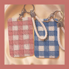 Grid Pattern Campus Student Card Meal Card Case Bus Subway Access Card Work ID Card Protective Cover with Lanyard