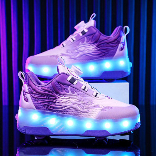 Roller Shoes for Boys and Girls, 4-Wheel Dual-Wheel LED Flashing Light, Self-Steering Invisible Roller Skates