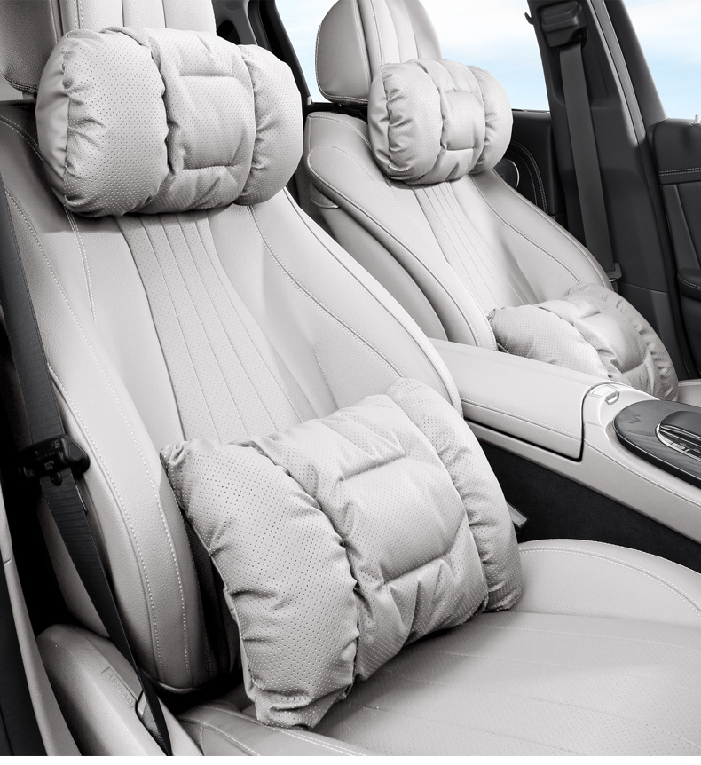 Car Nappa Leather Headrest, Car Waist Protector, Four-Season Pillow, Car Supplies, Interior Neck Pillow, Bubble Cotton Headrest