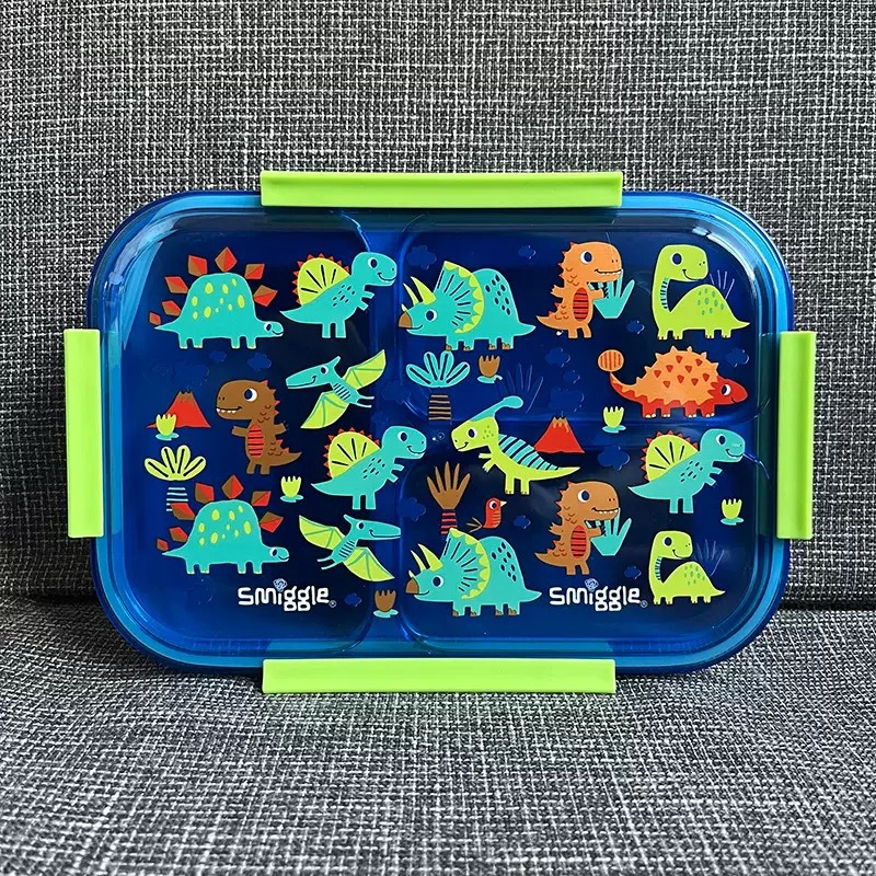 Caja de almuerzo con hebilla de múltiples cuadrículas para niños smiggle Caja de almuerzo de plástico de comida ligera para estudiantes con vajilla Caja de almuerzo