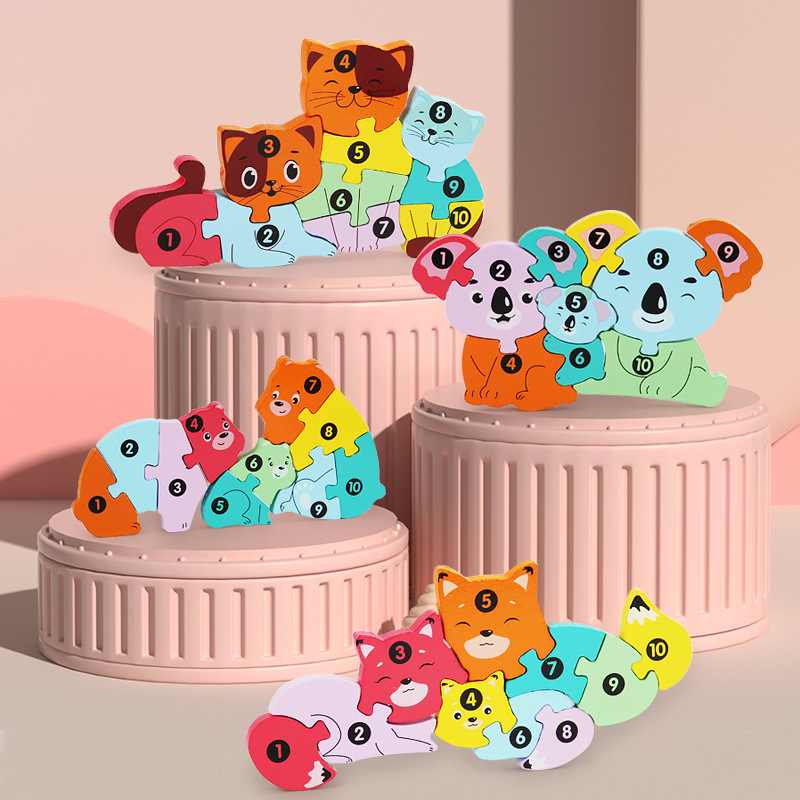 Interacción padre-hijo juguetes de madera para niños bebé educación temprana rompecabezas bloques de construcción tridimensionales niño animal rompecabezas de madera al por mayor