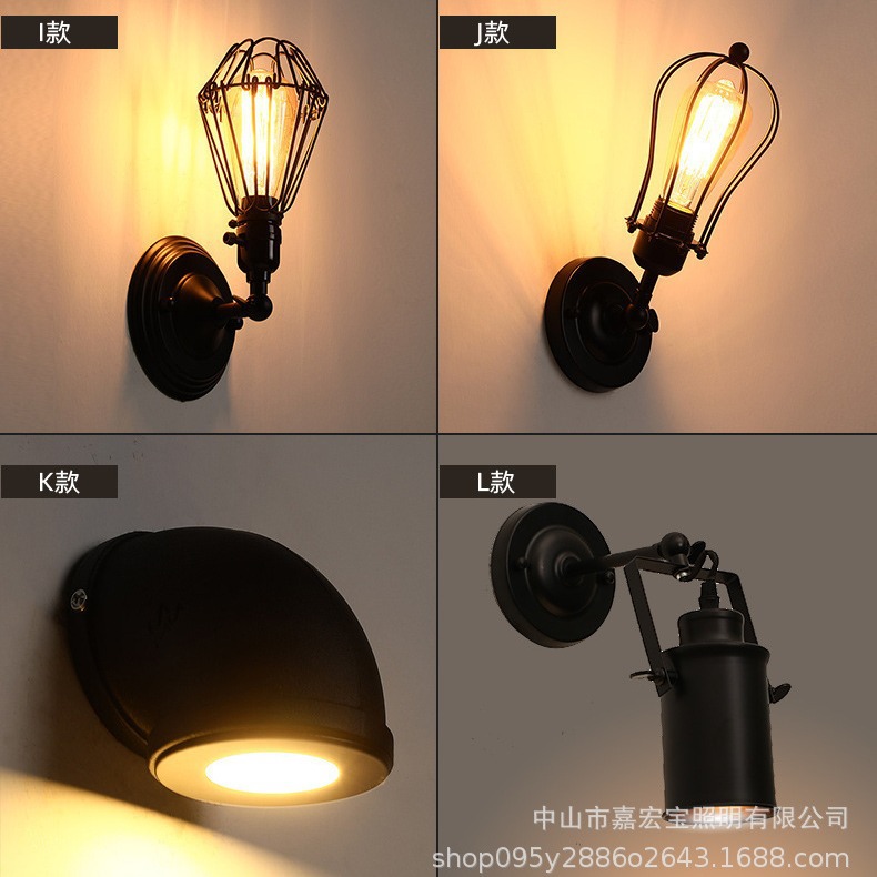 Lámpara de pared de viento industrial retro personalidad creativa loft americana sala de estar comedor estudio dormitorio lámparas de pared de cabezal de cama