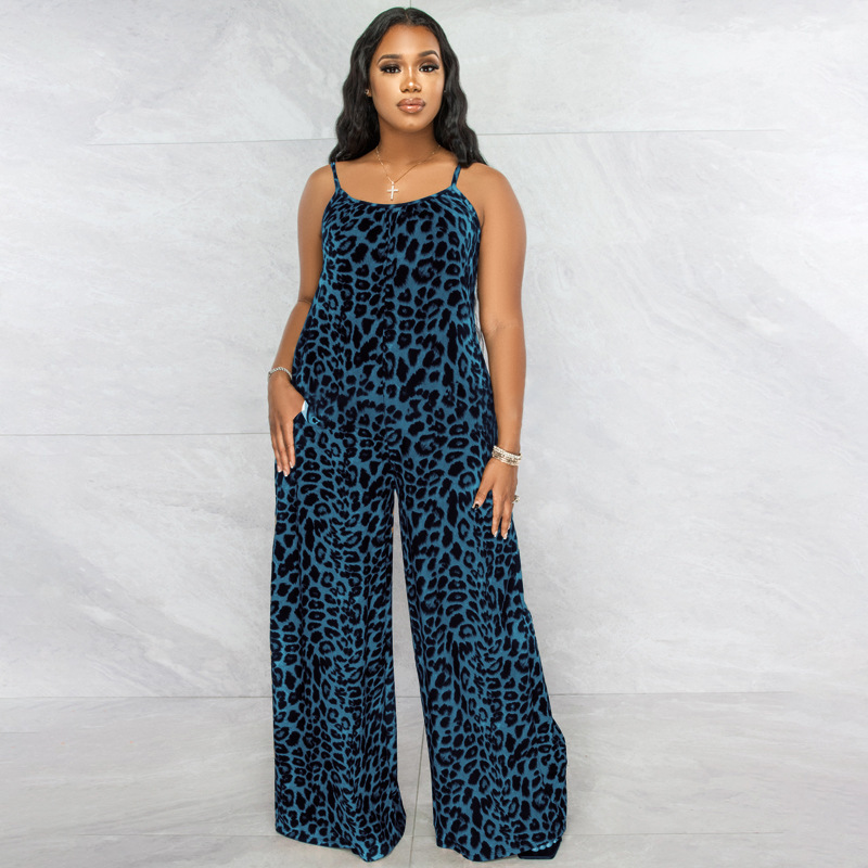 Jumpsuit Summer Leopard Print Strap Casual Jumpsuit Women