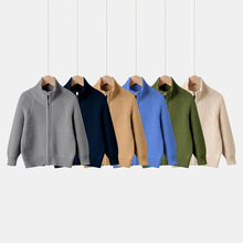 2025秋冬新款欧美儿童高领拉链毛衣外套男女中大童纯棉针织开衫