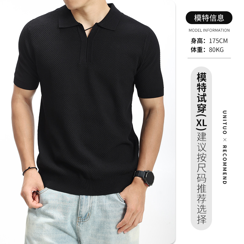 Lujo ligero viejo estilo de alta sensación gaviota cuello de hielo de punto camiseta polo hombre de negocios con camiseta de cuello de manga corta Paul