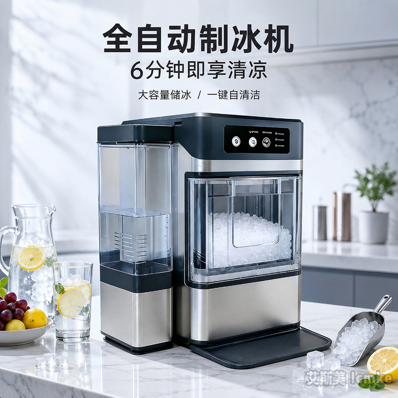 Chewing Ice Machine, Small and Medium-Sized Business Household Extruded Ice Crushed Ice Continuous Ice Output, Fast Fully Automatic All-In-One Machine