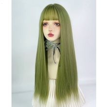 绿色万用假发女cos全头套式甜酷长直发lolita洛丽塔齐刘海 假发套