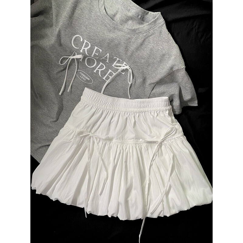 Niche Design Bow Flower Bud Skirt Women's Small High Waist All-match Slimming A- line Puffy Short Skirt Niche Design Bow Flower Bud Skirt Women's Small High Waist All-match Slimming A- line Puffy Short Skirt