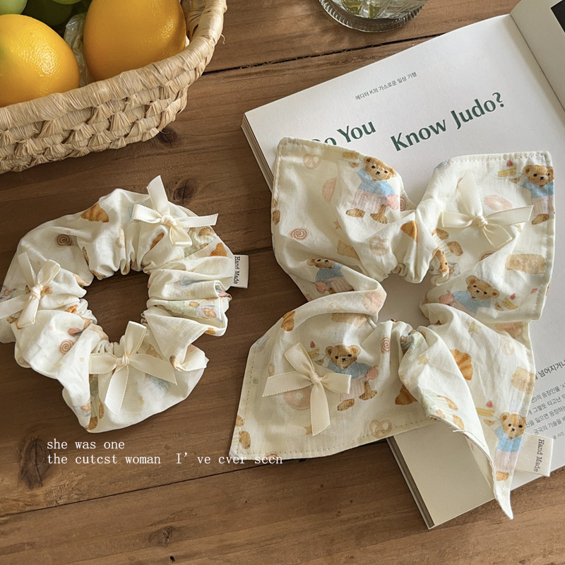 귀여운 쿠키 곰 활 스퀘어 헤어 서클 Bowknot 여자 하트 헤어 로프 손으로 만든 헤어 액세서리 헤드웨어