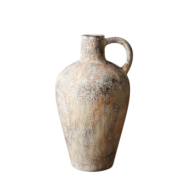 セラミック花瓶、レトロなわびさびスタイルのB&B装飾、中世の粗い陶器アートフラワーアレンジメント、家庭用家具、陶器のポット