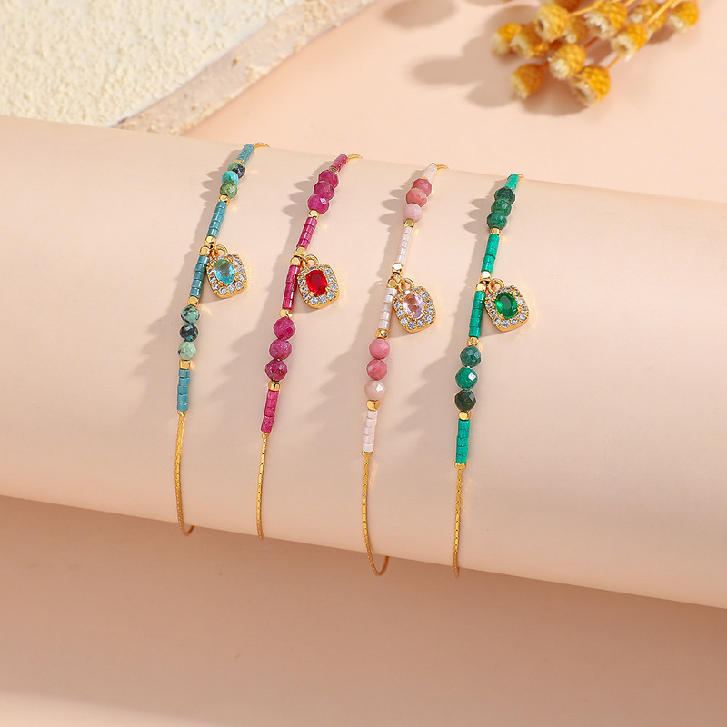 Simple Colorful Natural Stone Bracelet with a High-End Feel, Feminine and Stylish, Made of Titanium Steel Plated with 18K Gold, Non-Fading Simple Colorful Natural Stone Bracelet with a High-End Feel, Feminine and Stylish, Made of Titanium Steel Plated with 18K Gold, Non-Fading