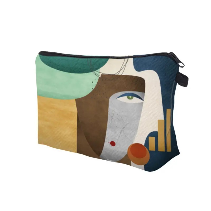 Transfronterizos Amazon Retro retrógrado pintura al óleo avatar lino impresión doble cara bolsa de maquillaje bolsa de almacenamiento para mujeres multifuncional