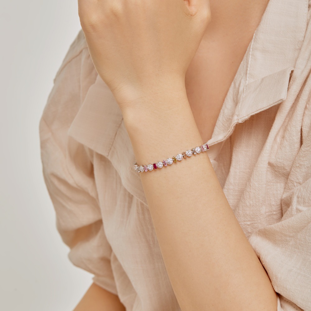 12g Weight Zircon Inlay Material Bracelets Classification 1 Piece Quantity Daily, Street Occasion 925 Sterling Silver Material Water Droplets, Heart Shape, Flower Pattern Women's Gender Inlay Design IG Style, Shiny Style 925 Sterling Silver Bracelets IG Style Shiny 8