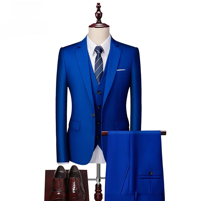 Heren Business Casual Bruiloft Bruidegom Een Knoops Formeel Pak Driedelige Set_voghion.com