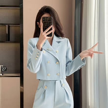 卡其色短款西装套装女秋冬小个子高级感时尚名媛休闲西服套装春季