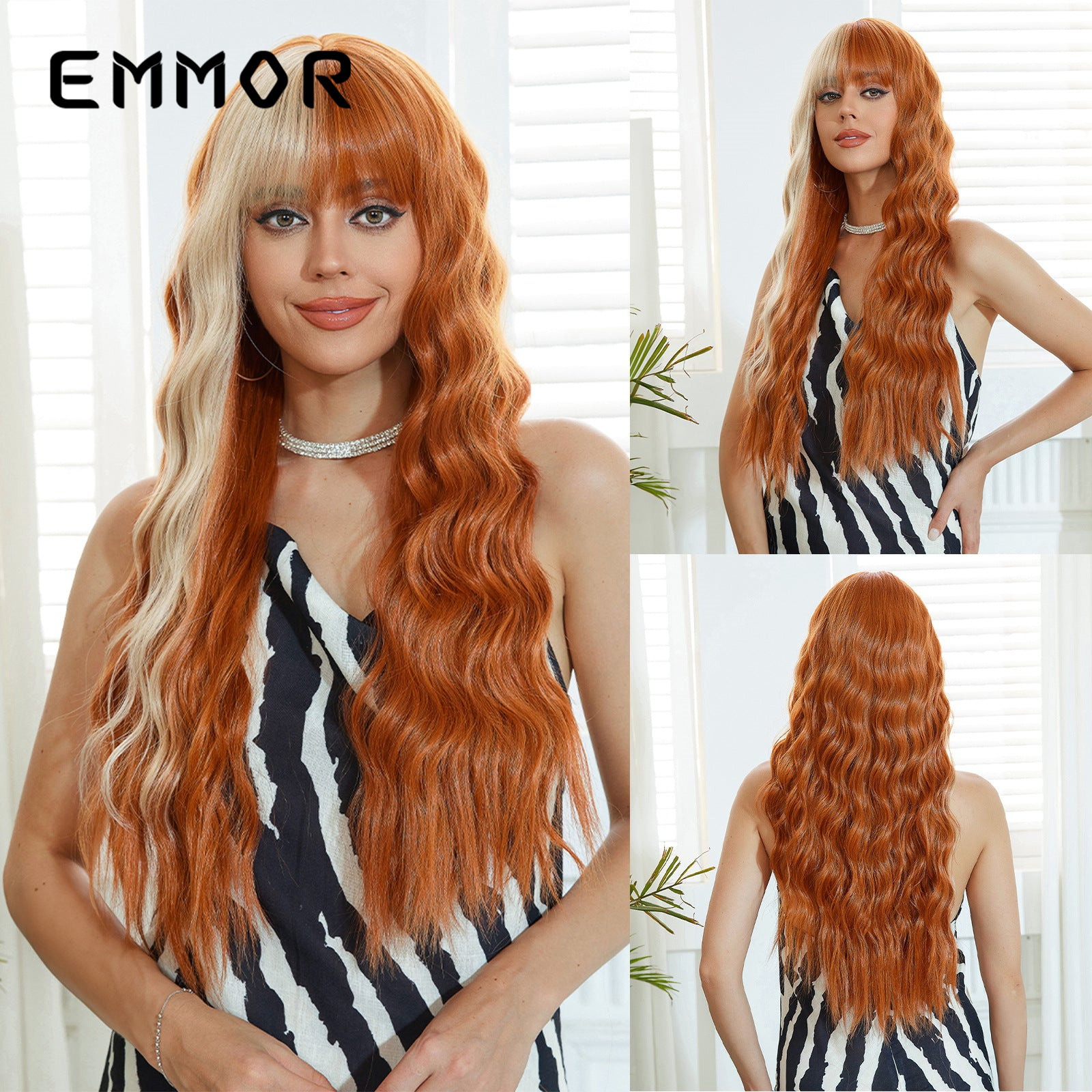 Pelucas Europa y América fuentes transfronterizas Qi flequillo blanco pelo largo y rizado ambiente festivo sentido dopamina cos todo cubierta