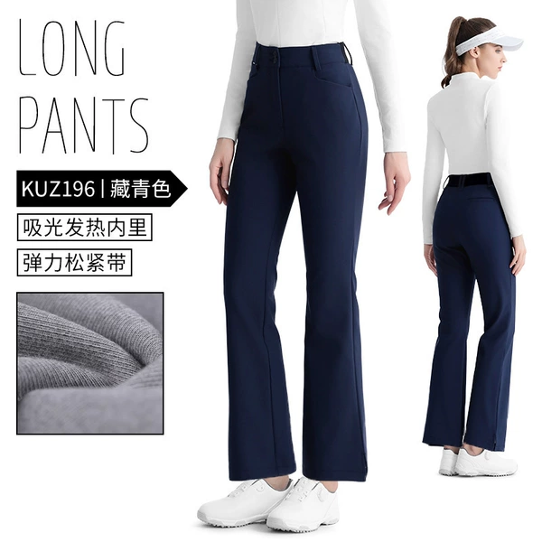 Navy blue trousers [light-absorbing heating lining/elastic elastic band/micro-flared slits] KUZ196
