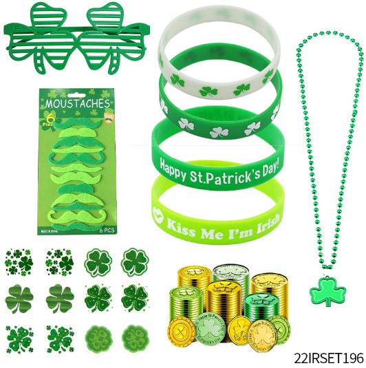 Amazon Día de San Patricio trébol collar gafas trébol irlandés moneda pegatina pulsera traje