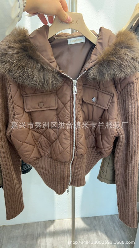 新款高货小众设计拉链高领毛衣外套韩系穿搭菱格拼接修身针织开衫|undefined