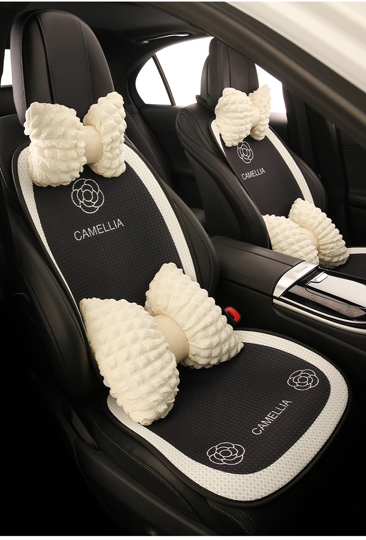 Camellia Car Cushion Universal Four Seasons Black Seat Cushion Fabric Seat Cover Half Bag Seat Cover Car Non-Slip Car Cushion