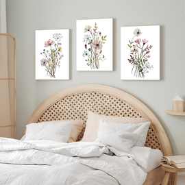 玫瑰向日葵和百合海报图片花朵绘画墙壁沙发客厅三联装饰画