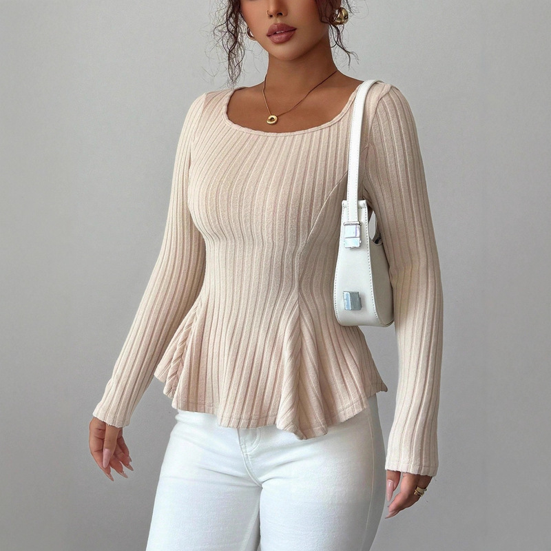 Cross-Border Autumn and Winter Knitted Long-Sleeved Back Cut Out Long-Sleeved Bottoming Shirt for Women with Y2K Women's Inner Design