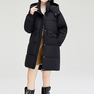 New 2024 Mid-length Cotton-padded Coat Women's Thickened Coat Autumn and Winter Loose Korean Style White-match Cotton-padded Coat Detachable Hat Jacket