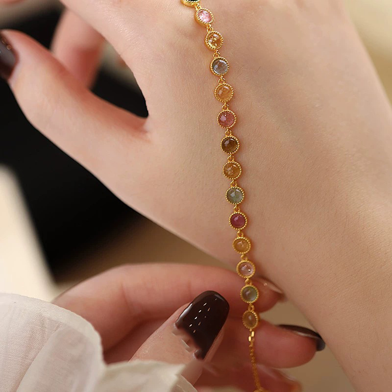 Colorful Faceted Crystal Stone Bracelet for Women, 2025 New Style, Chinese Retro Versatile Bracelet, Light Luxury Niche Jewelry