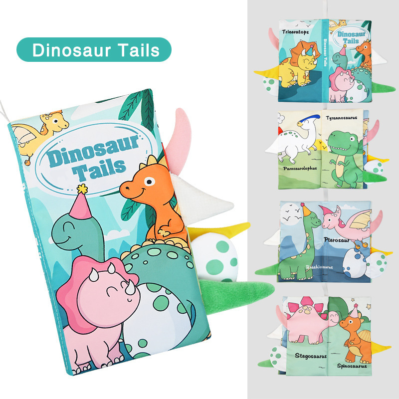 Libro de tela de cola de dinosaurio (versión en inglés) incluye 4 páginas y 8 caras