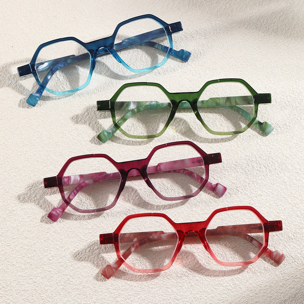 Cross-border PC Reading Glasses With Personalized Design, Gradient Color Glasses, Retro Polygonal Original Frames,_voghion.com