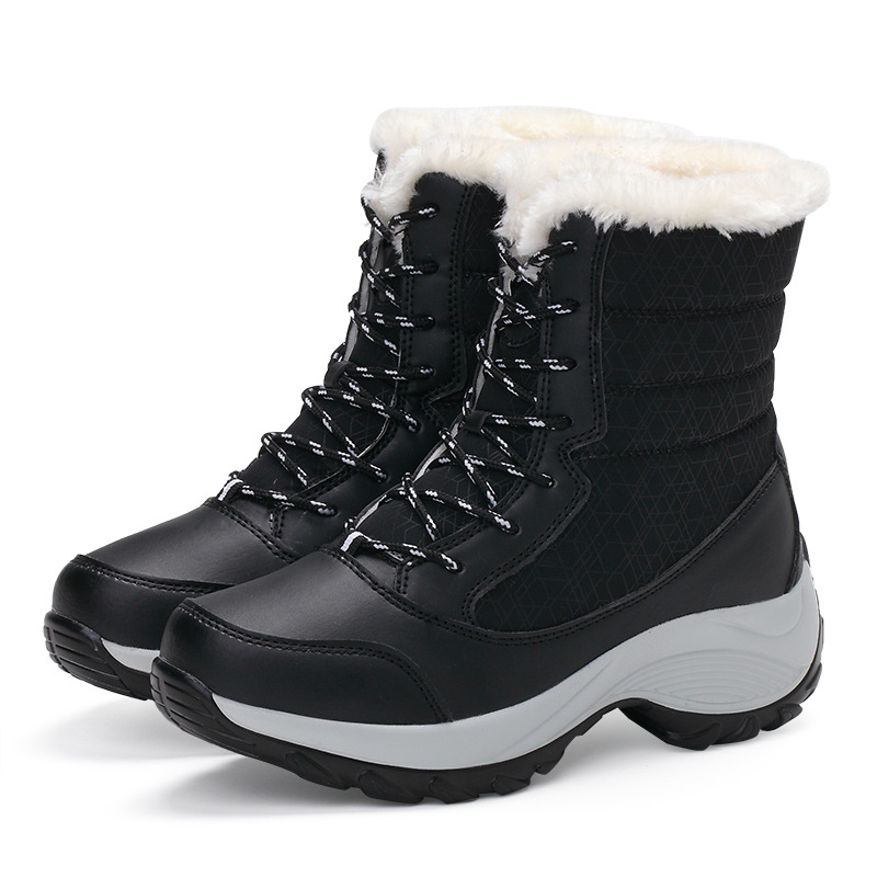 CMY-Winter Lace-Up Versatile Waterproof Snow Boots Fleece Women's Shoes_voghion.com