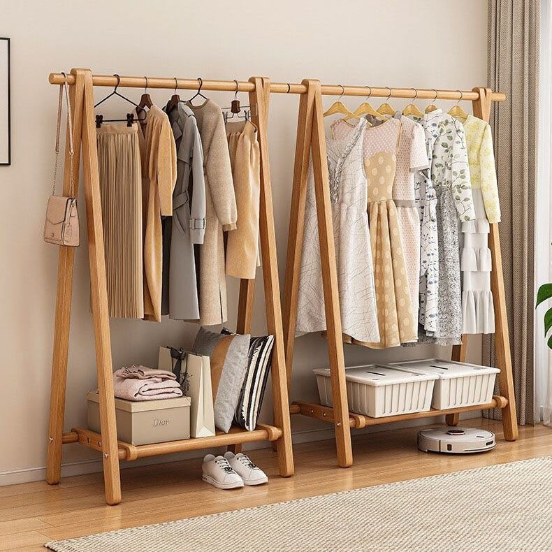 Solid wood floor-standing coat rack, light luxury multifunctional storage triangular hanger for bedroom, dressing room, dormitory