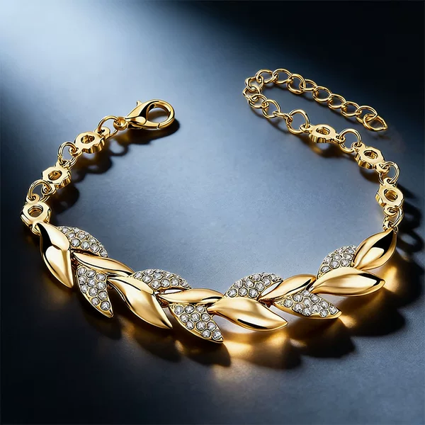 Cross-Border Popular Jewelry, Environmentally Friendly Alloy Electroplated Leaf Anklet, Niche Design Hand Accessory, Light Luxury High-End Women's Bracelet