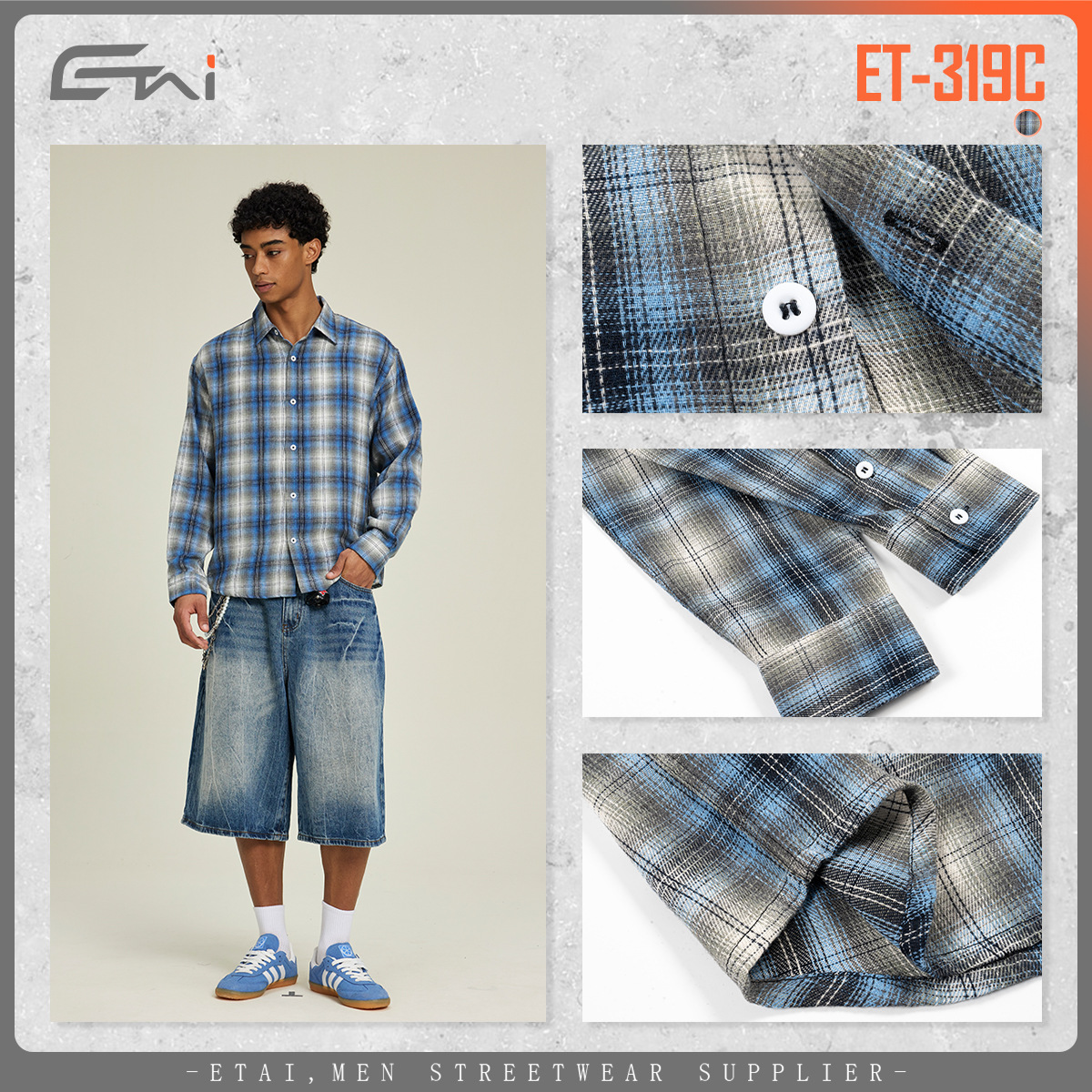 ETAI ropa de hombre primavera y otoño camisa de manga larga a cuadros marca de moda juvenil ropa casual americana ancha de hombro delgada chaqueta