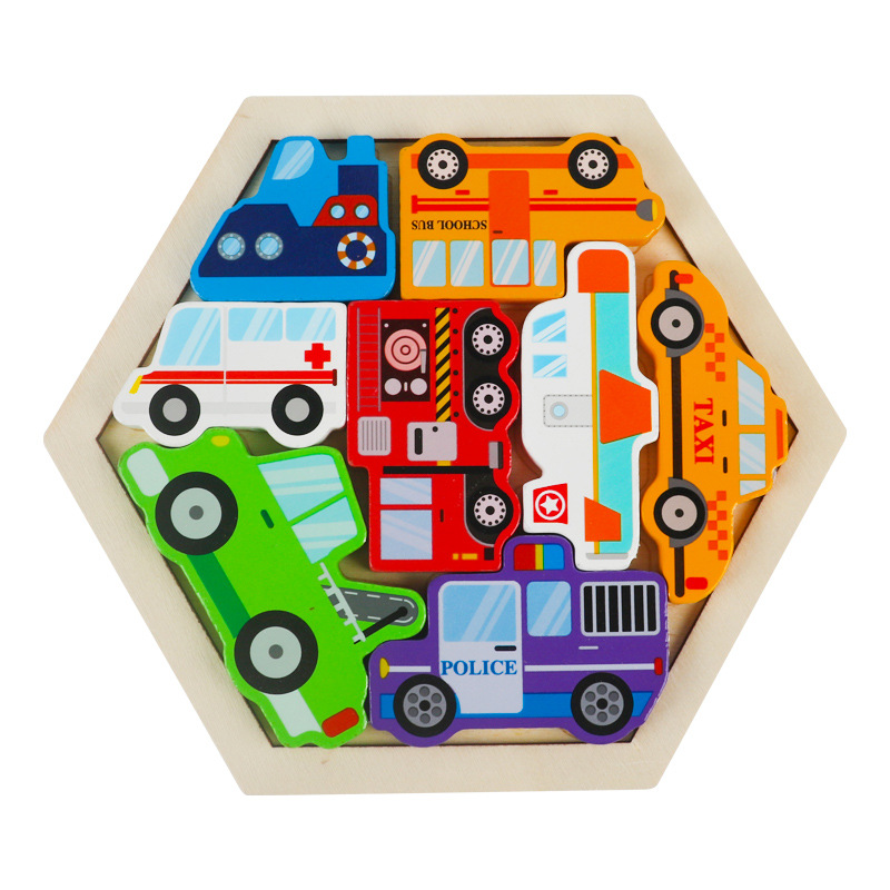 Dibujos animados para niños, rompecabezas de madera tridimensional creativo, rompecabezas de animales, rompecabezas de construcción de bloques de construcción, rompecabezas de tráfico image 8